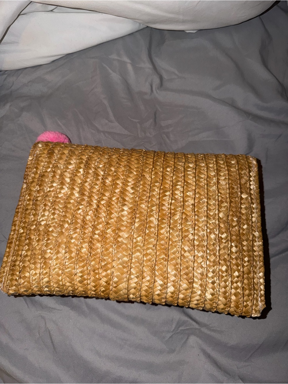 Woven Straw Clutch Wristlet in Natural with Pink Accent